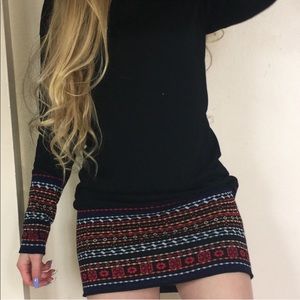 Black sweater dress with Aztec pattern